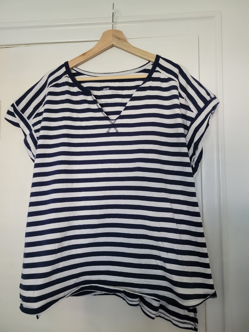 aerie Navy and White Striped V-Neck Tee